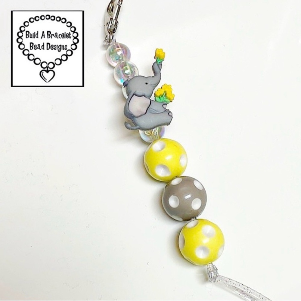 Handmade Beaded Elephant Charm Stroller Clip Diaper Bag Accessory Baby Gift